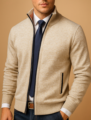 Classic Collection | Men's Zip-Up Cardigan Sweater with Ribbed Details | Versatile Knit Jacket for Smart Casual Style 0