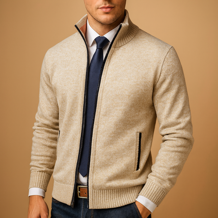 Classic Collection | Men's Zip-Up Cardigan Sweater with Ribbed Details | Versatile Knit Jacket for Smart Casual Style 0