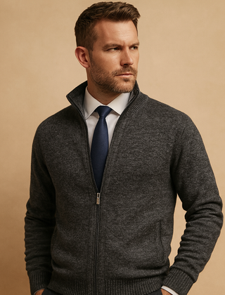 Classic Collection | Men's Zip-Up Cardigan Sweater with Ribbed Details | Versatile Knit Jacket for Smart Casual Style 1