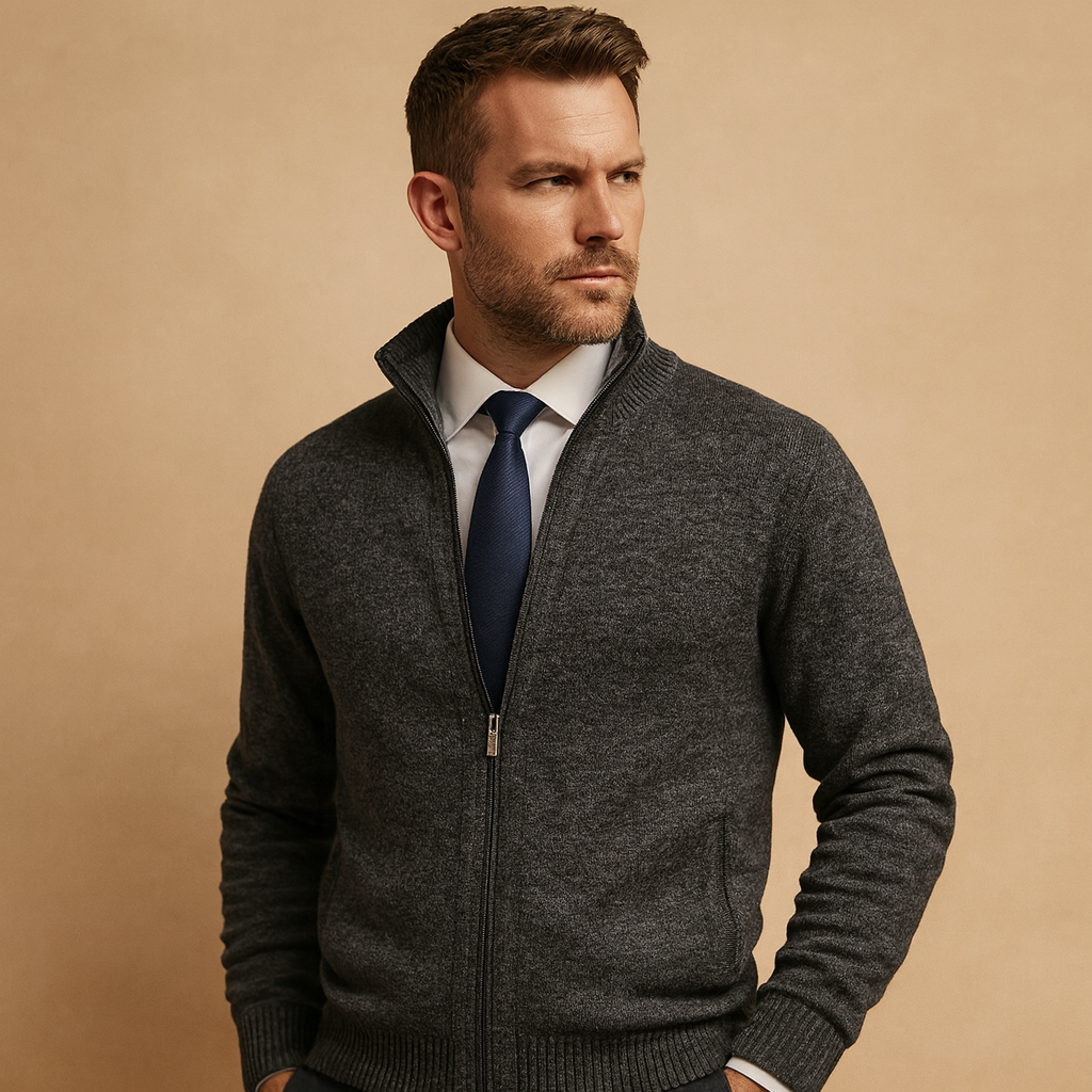Classic Collection | Men's Zip-Up Cardigan Sweater with Ribbed Details | Versatile Knit Jacket for Smart Casual Style 1