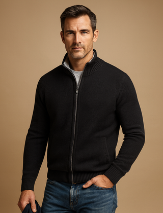 Classic Collection | Men's Zip-Up Cardigan Sweater with Ribbed Details | Versatile Knit Jacket for Smart Casual Style 2