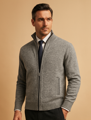 Classic Collection | Men's Zip-Up Cardigan Sweater with Ribbed Details | Versatile Knit Jacket for Smart Casual Style 3
