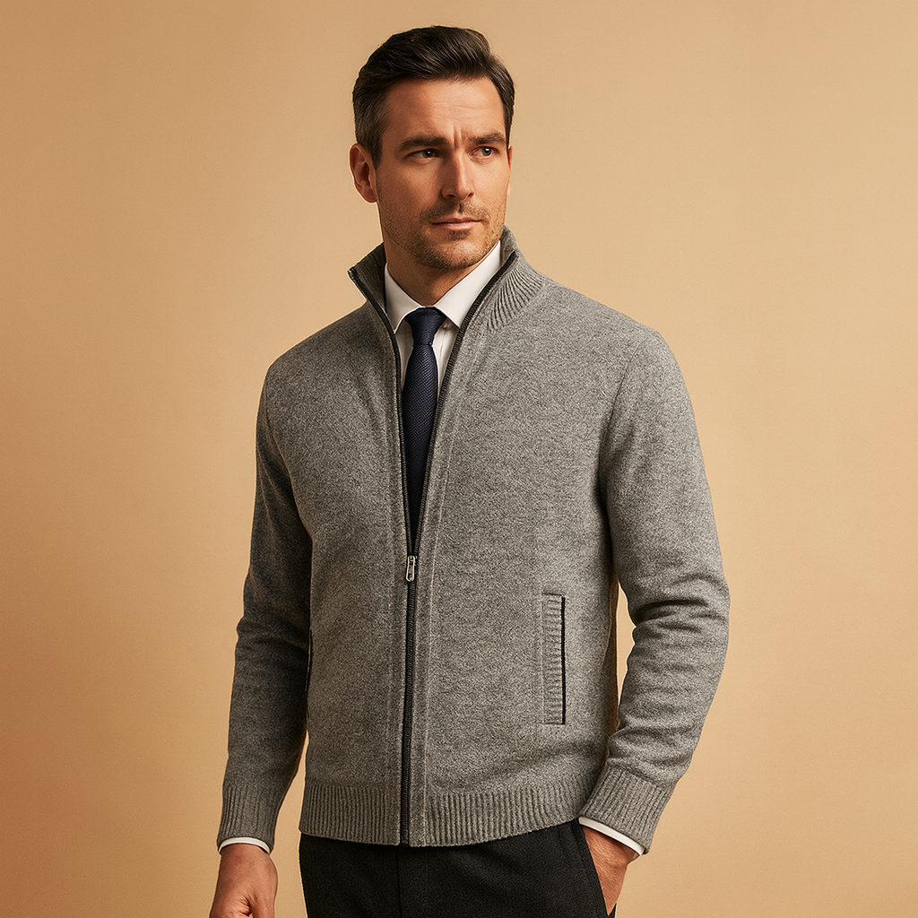 Classic Collection | Men's Zip-Up Cardigan Sweater with Ribbed Details | Versatile Knit Jacket for Smart Casual Style 3