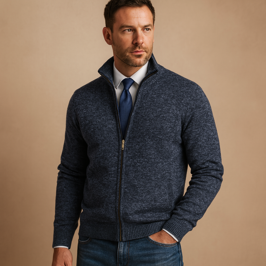 Classic Collection | Men's Zip-Up Cardigan Sweater with Ribbed Details | Versatile Knit Jacket for Smart Casual Style 4