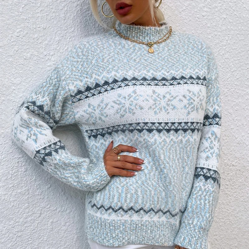 Women's Cable Knit Sweater Mock Neck Long Sleeve Patterned Knit – Winter Market