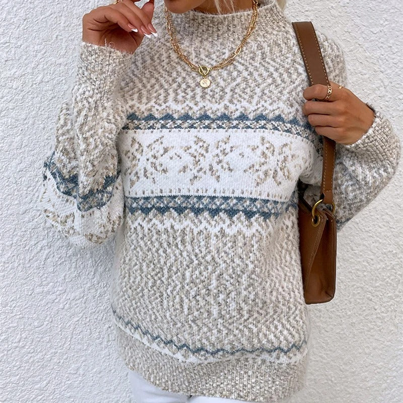 Women's Cable Knit Sweater Mock Neck Long Sleeve Patterned Knit – Winter Market